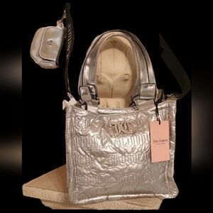 Juicy Couture Silver Quilted Women's Bag With Small Matching Pouch Bag